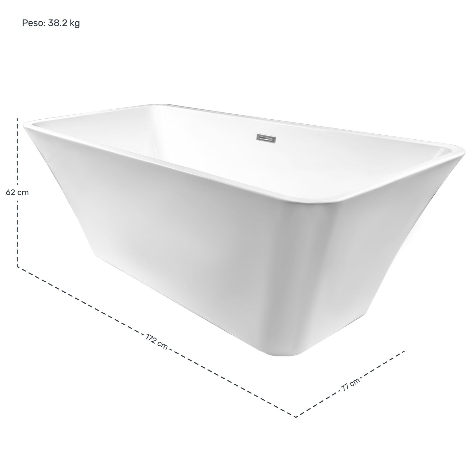 Tina Baño Premium Lujo 280l Fibra Vidrio 172x77x62 Cm Blanco