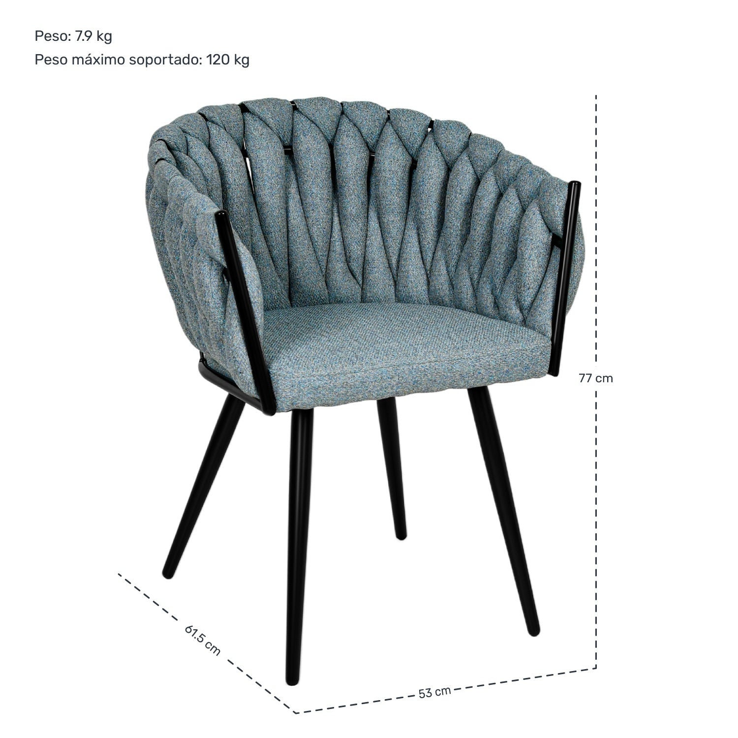 Silla Comedor Patron Tejido Elegante Moderno Verde Petróleo