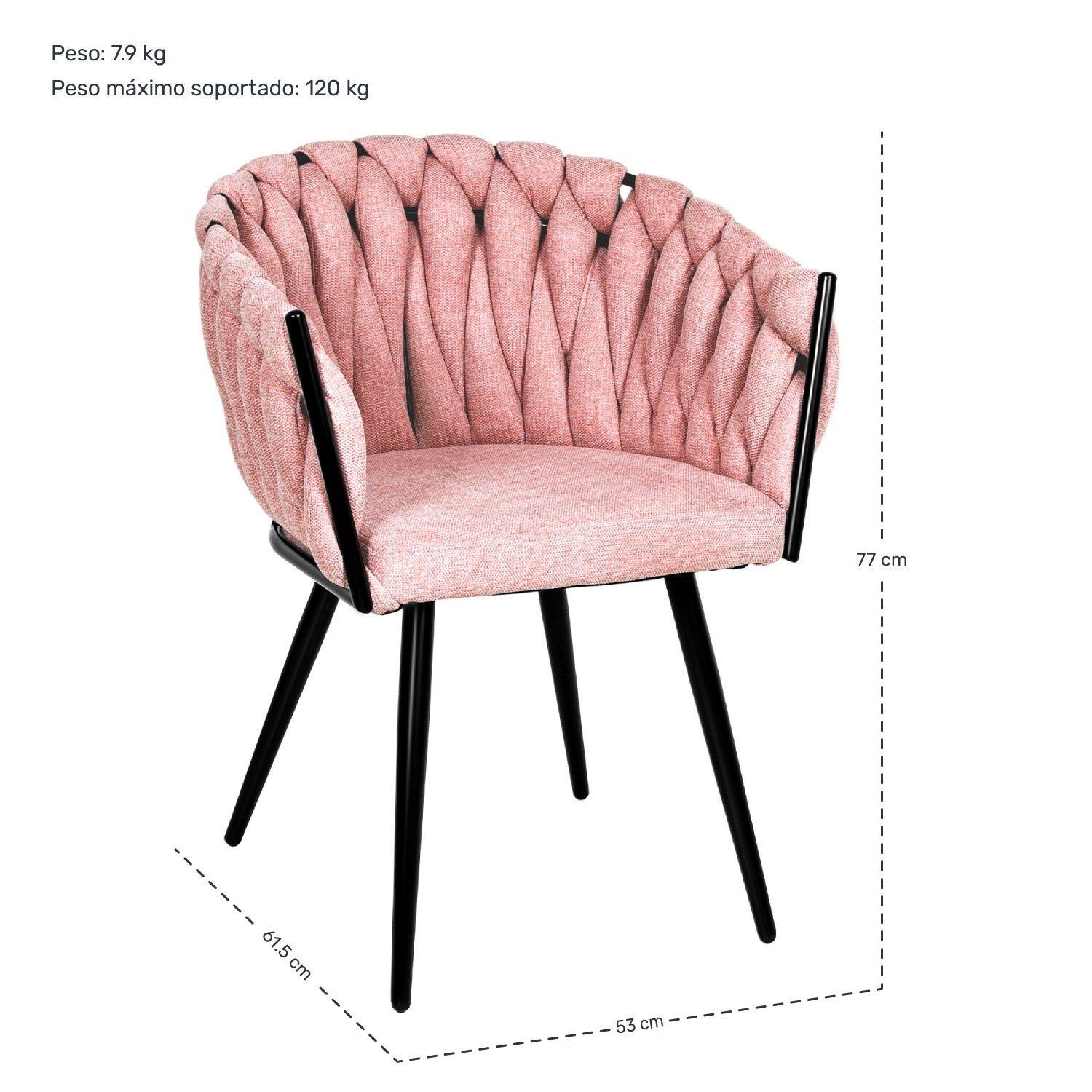 Silla Comedor Patron Tejido Elegante Moderno Estructura De La Silla Negro Asiento Rosa