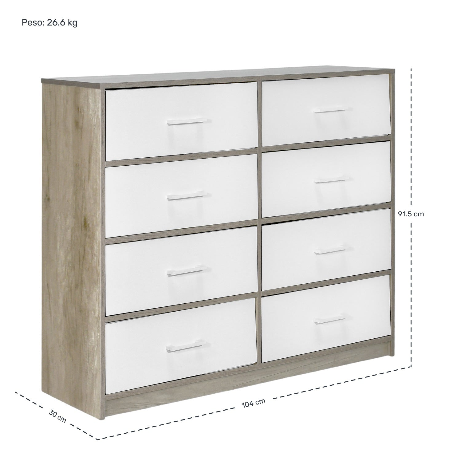 Comoda 8 Cajones Cajonera Tela Estructura Acero Mdf Color Beige