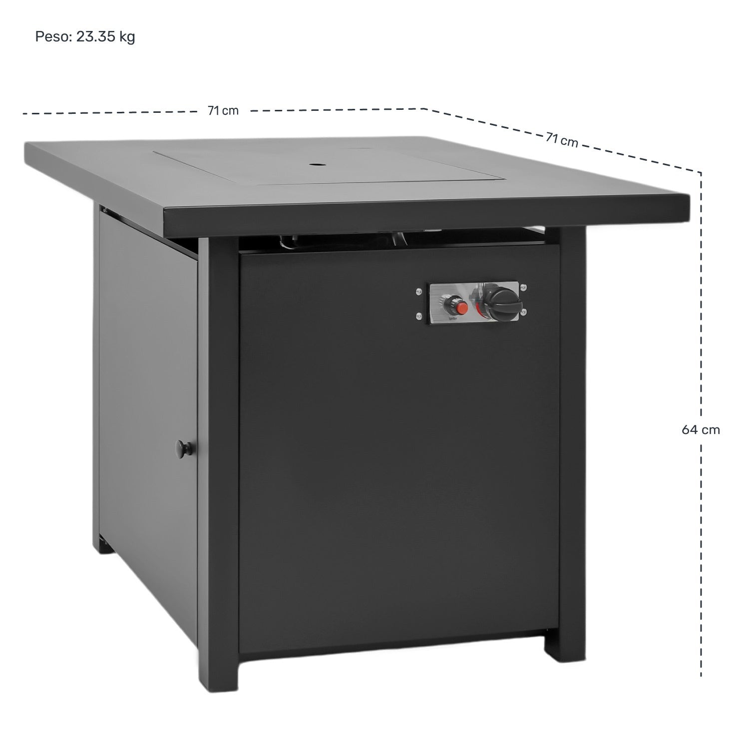 Hoguera Fogata Mesa Calentador Gas Propano 71x71 C/ Cristal Marca Gutstark
