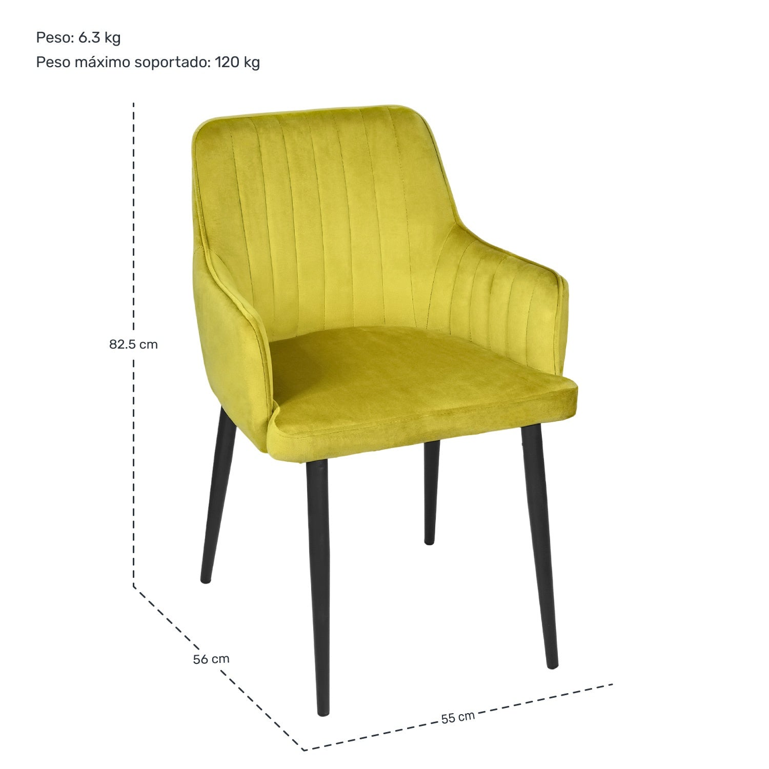 Silla Sillon Comedor Tapizado Terciopelo Moderno Amarillo