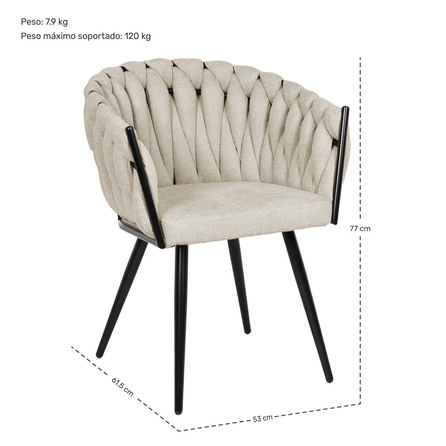 Silla Comedor Patron Tejido Elegante Moderno Estructura De La Silla Negro Asiento Beige