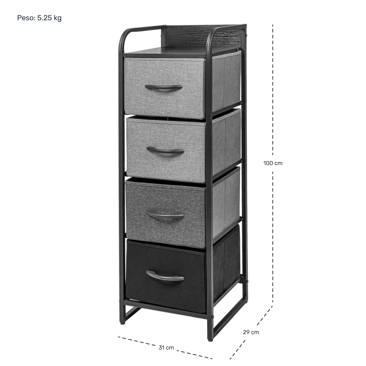 Mueble Buro Torre Mueble Moderno Organizador 4 Cajones Tela