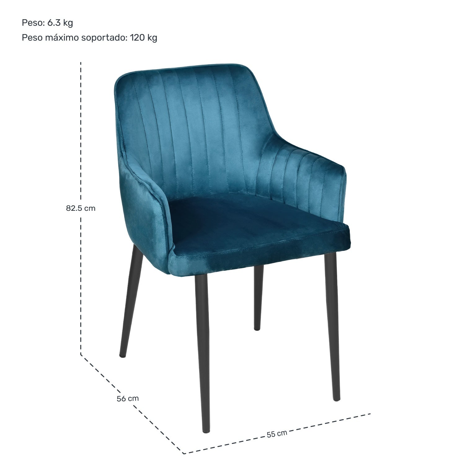 Silla Sillon Comedor Tapizado Terciopelo Moderno Azul