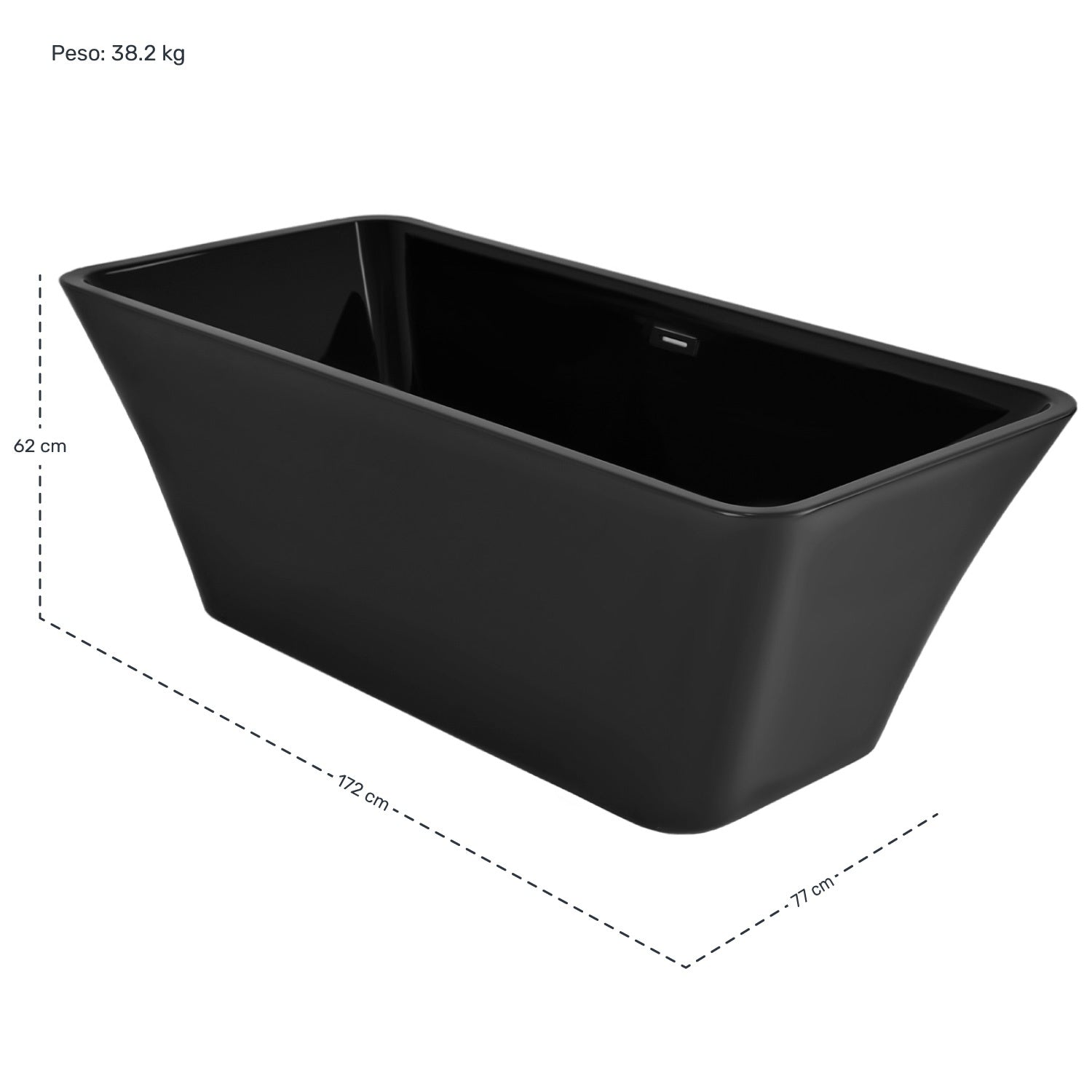 Tina Baño Premium Lujo 280l Fibra Vidrio 172x77x62 Cm Negra