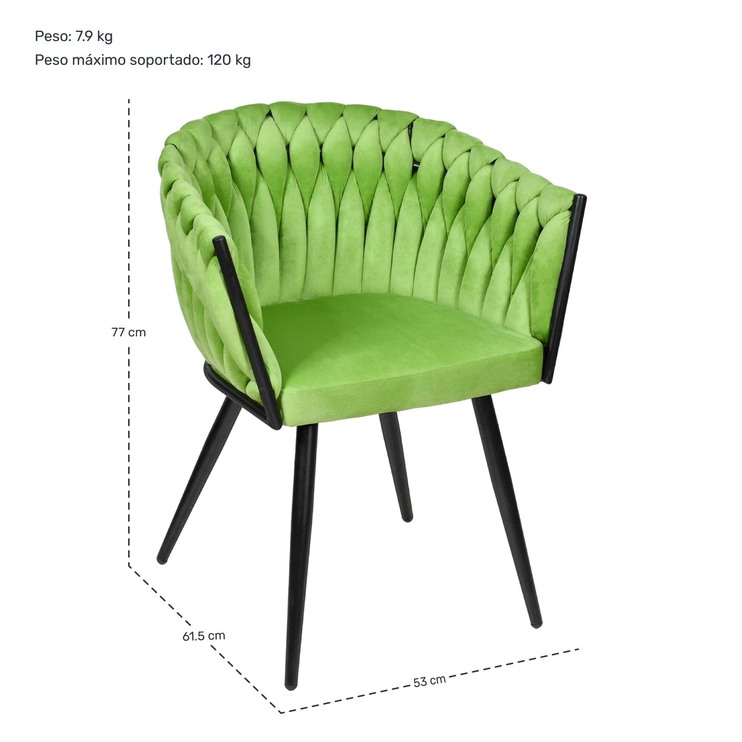 Silla Comedor-Tejida Terciopelo Modernas Elegante Estructura De La Silla Negro Asiento Verde