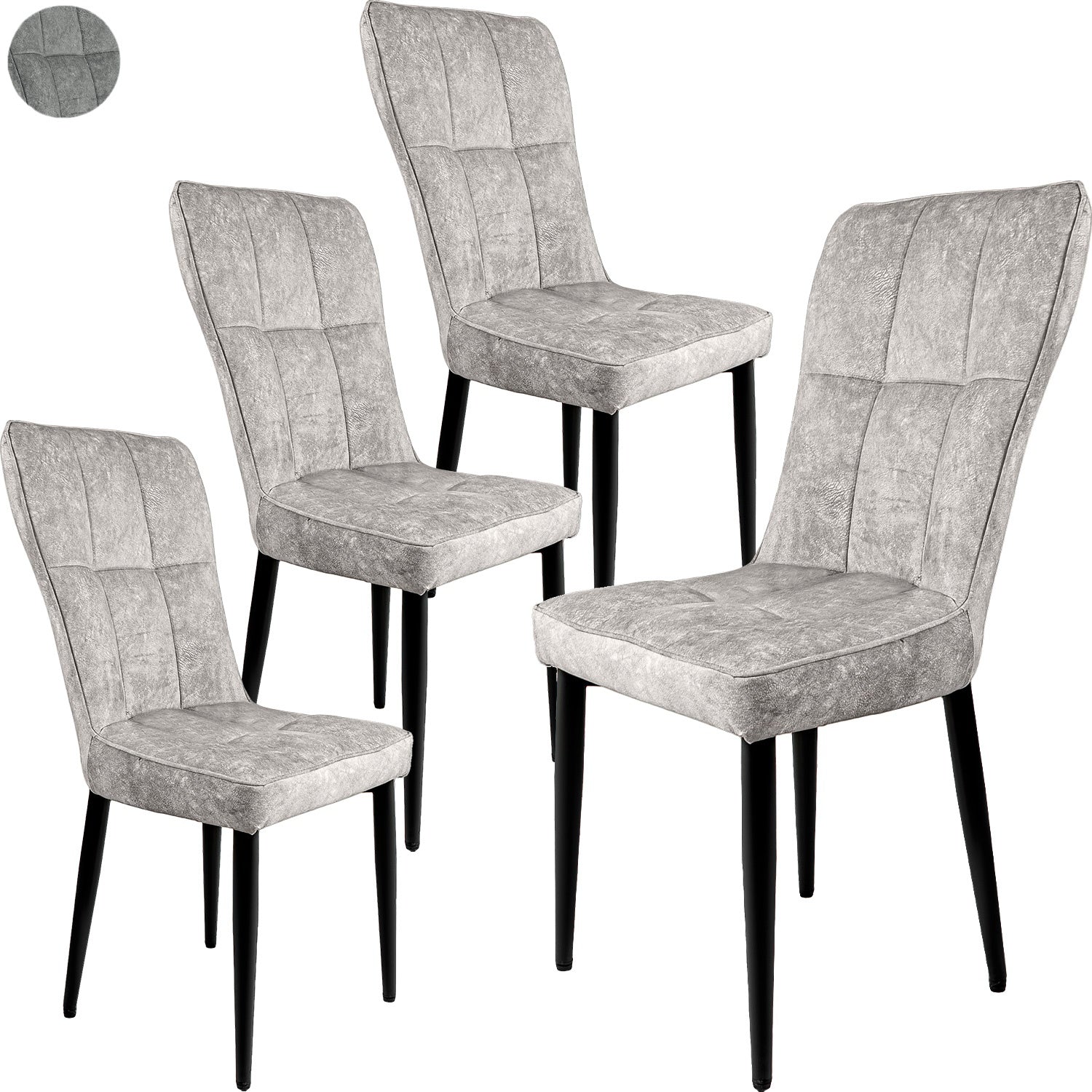 Silla Comedor Alta Vinipiel Moderna Tapizada Estructura de la silla Negro Asiento Gris