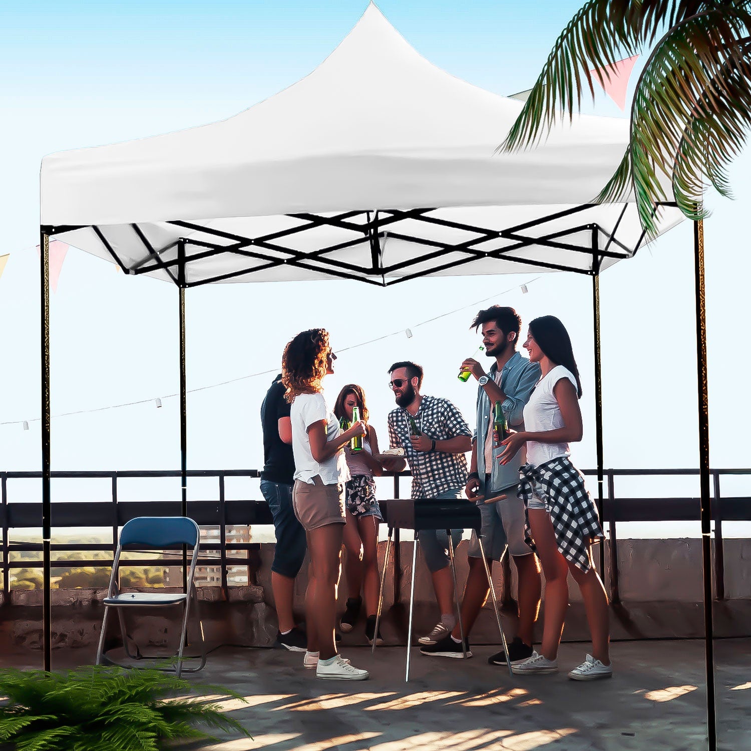 Carpa Toldo 3x3 Reforzado Plegable Impermeable Jardin blanco
