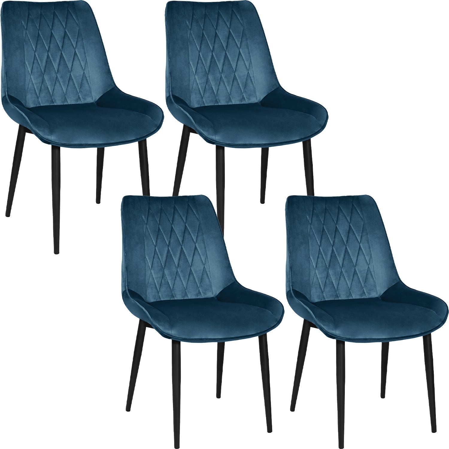 Silla Tapizada Terciopelo Elegantes Comedor Moderna Estructura De La Silla Negro Asiento Azul Oscuro