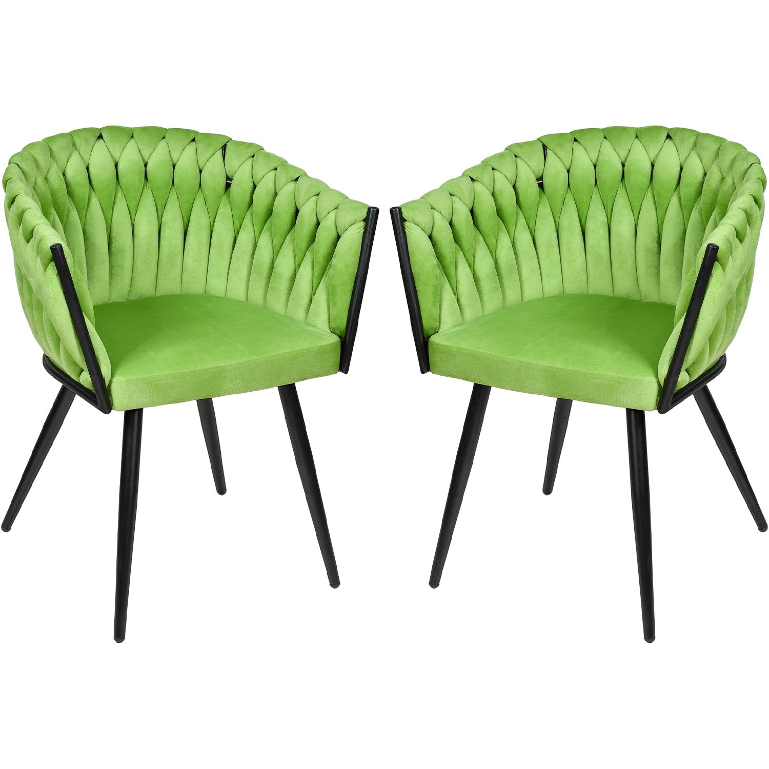 Silla Comedor-Tejida Terciopelo Modernas Elegante Estructura De La Silla Negro Asiento Verde