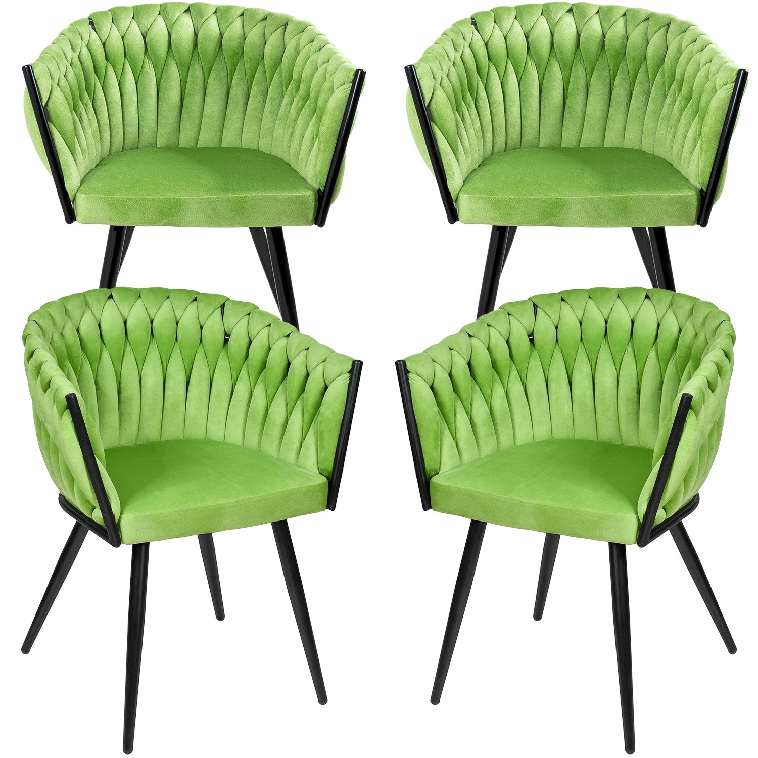 Silla Comedor-Tejida Terciopelo Modernas Elegante Estructura De La Silla Negro Asiento Verde