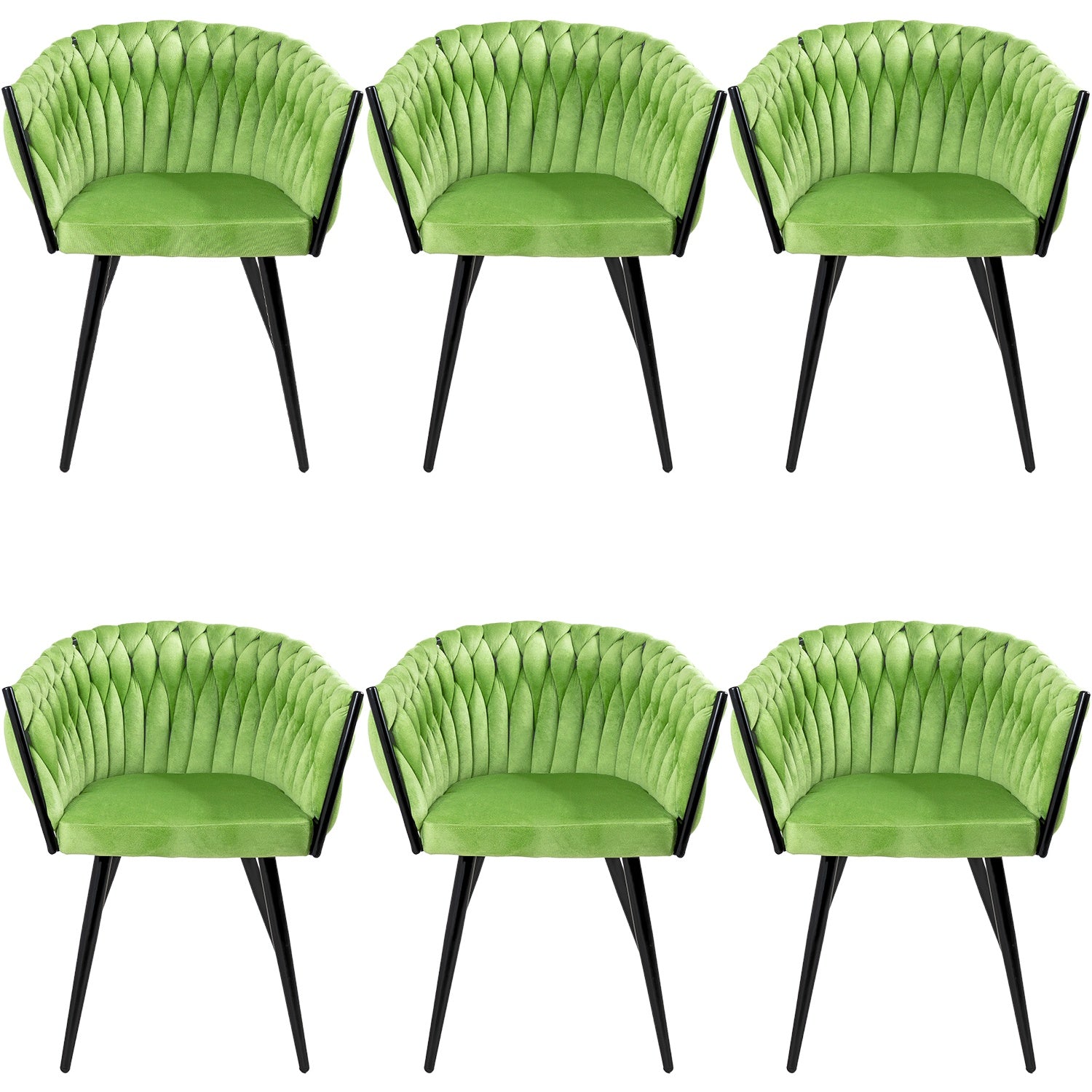 Silla Comedor-Tejida Terciopelo Modernas Elegante Estructura De La Silla Negro Asiento Verde