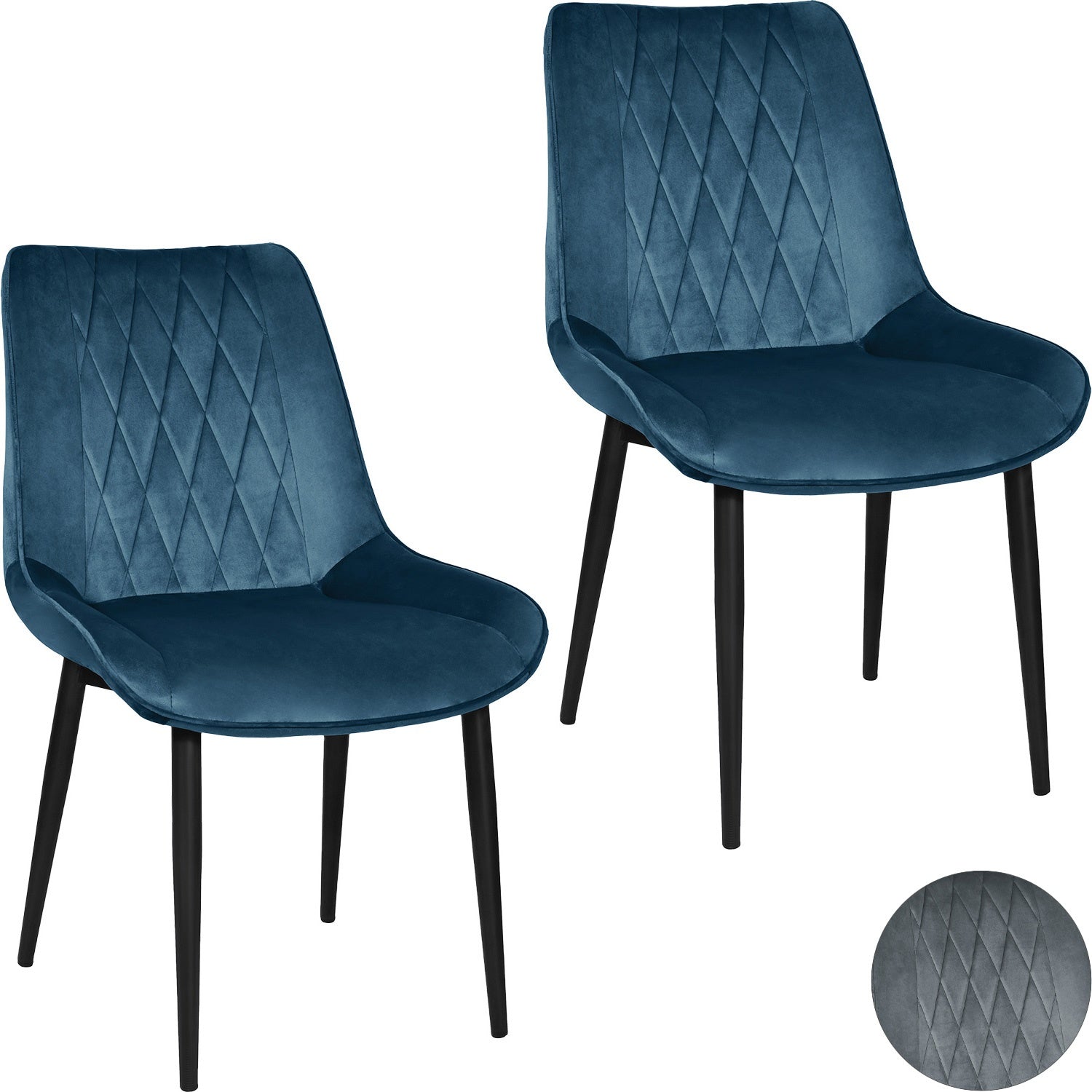 Silla Tapizada Terciopelo Elegantes Comedor Moderna Estructura De La Silla Negro Asiento Azul Oscuro