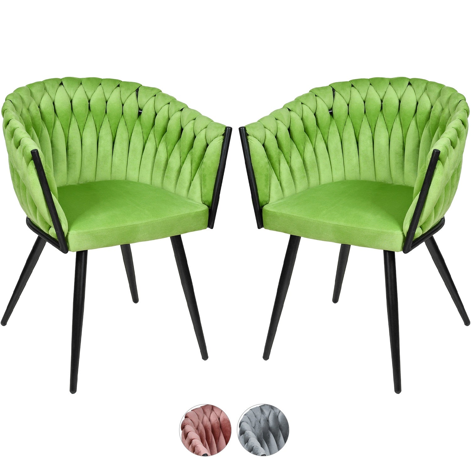 Silla Comedor-Tejida Terciopelo Modernas Elegante Estructura De La Silla Negro Asiento Verde