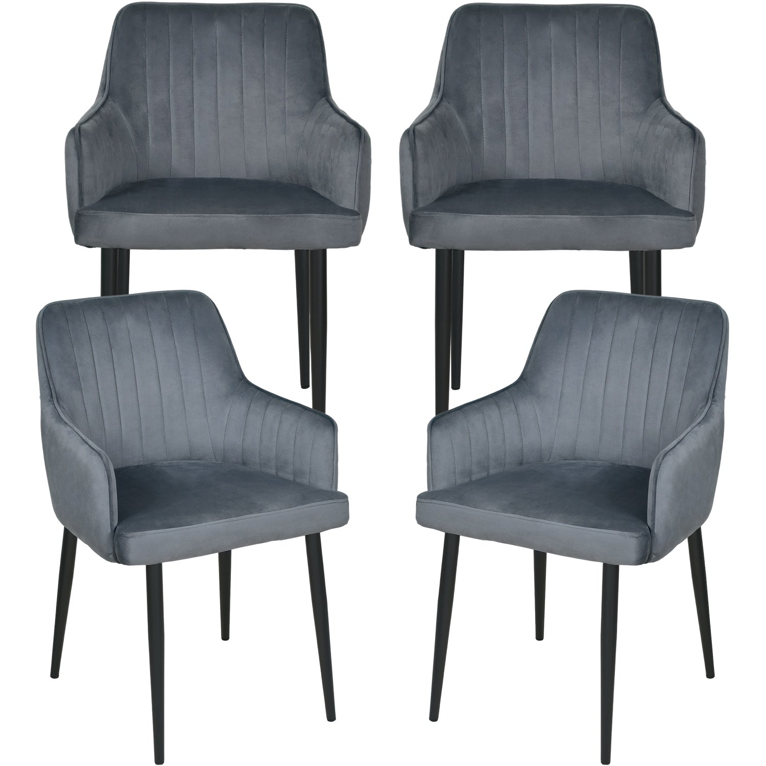 Silla Sillon Comedor Tapizado Terciopelo Moderno Gris