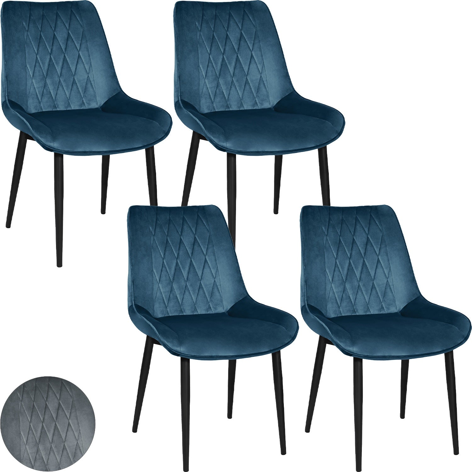 Silla Tapizada Terciopelo Elegantes Comedor Moderna Estructura De La Silla Negro Asiento Azul Oscuro