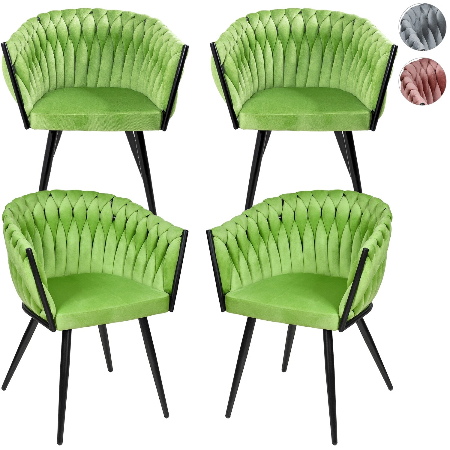 Silla Comedor-Tejida Terciopelo Modernas Elegante Estructura De La Silla Negro Asiento Verde