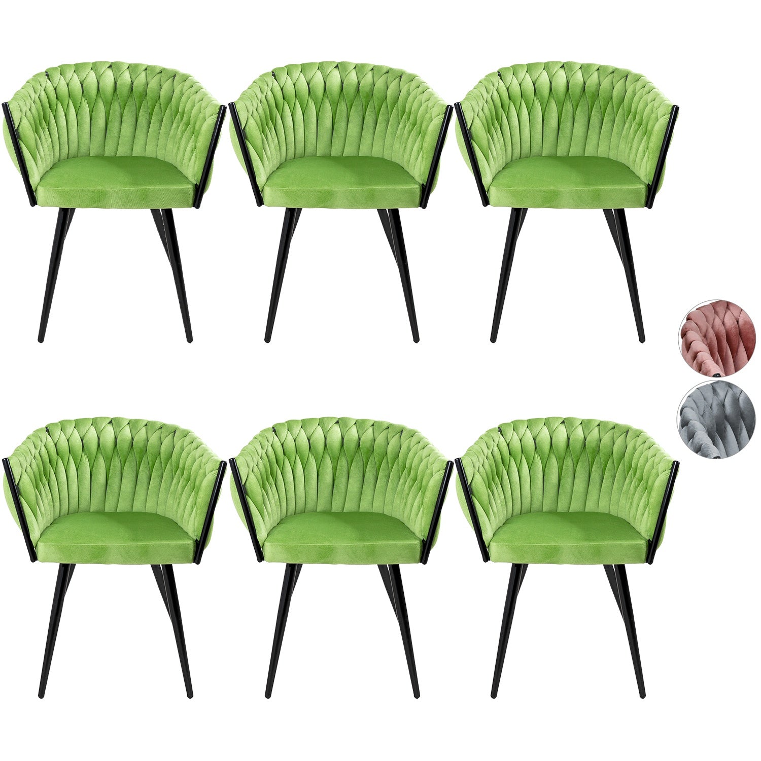 Silla Comedor-Tejida Terciopelo Modernas Elegante Estructura De La Silla Negro Asiento Verde