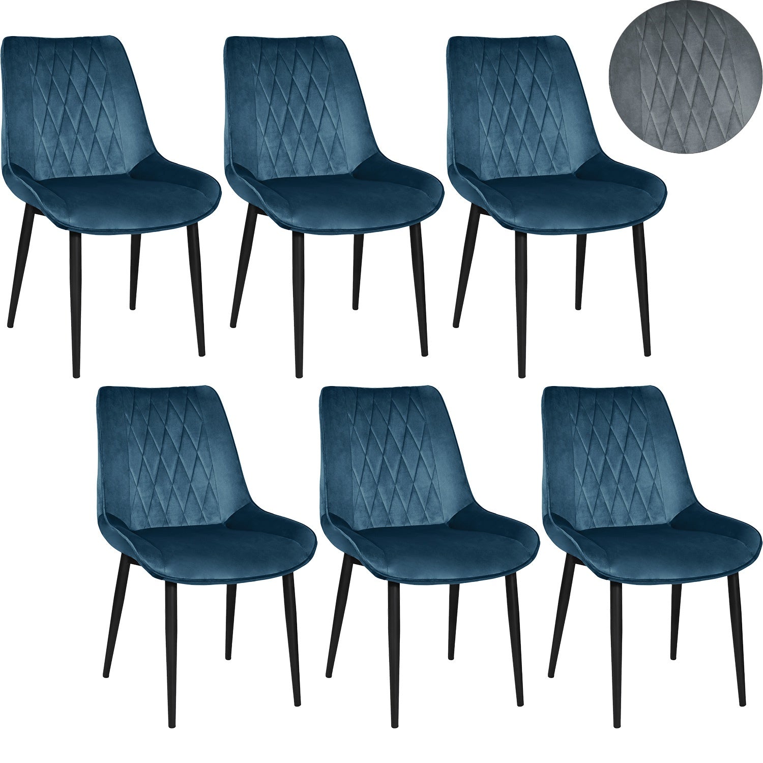 Silla Tapizada Terciopelo Elegantes Comedor Moderna Estructura De La Silla Negro Asiento Azul Oscuro