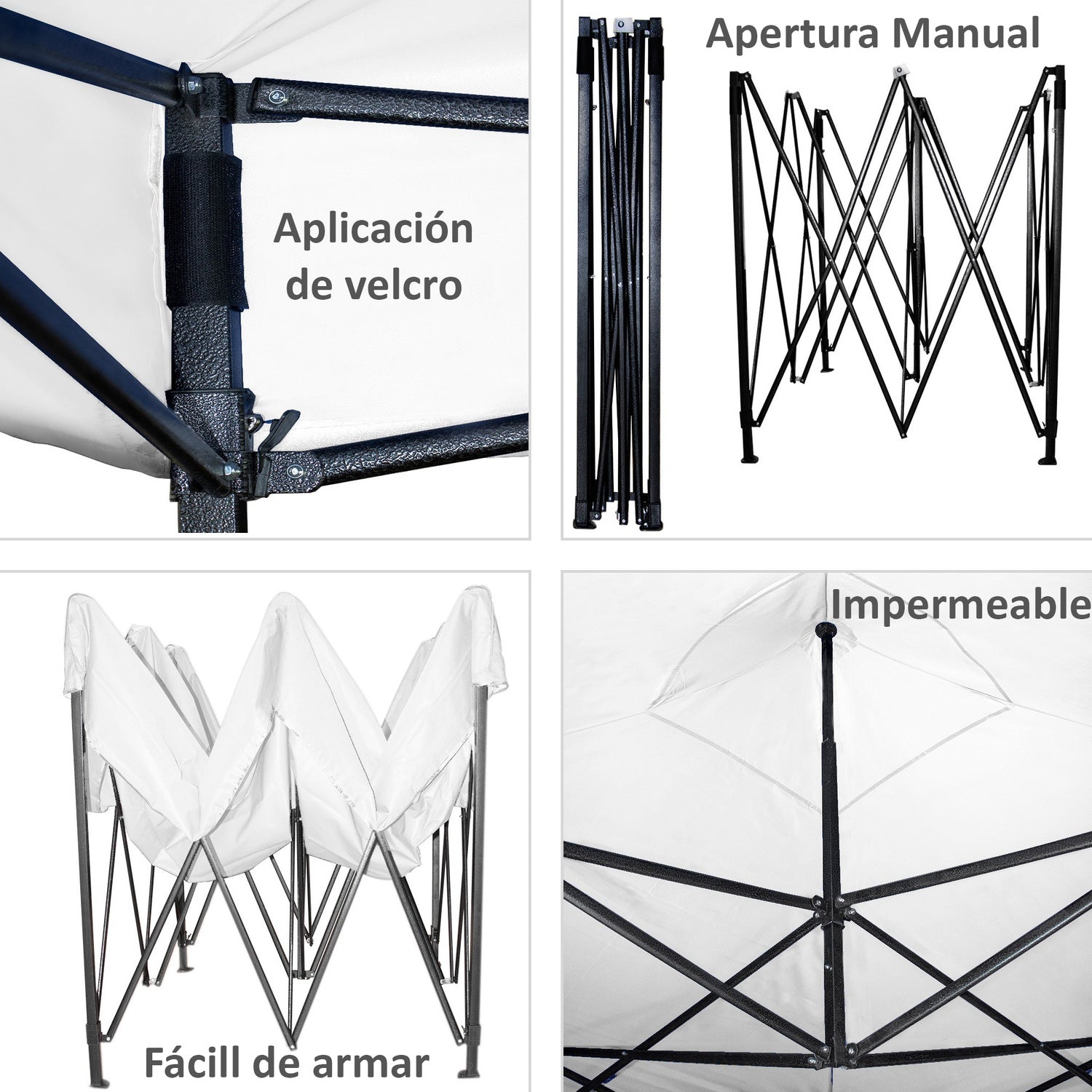 Carpa Paredes Lona 3m X 3m Plegable Impermeable Toldo Color Blanco