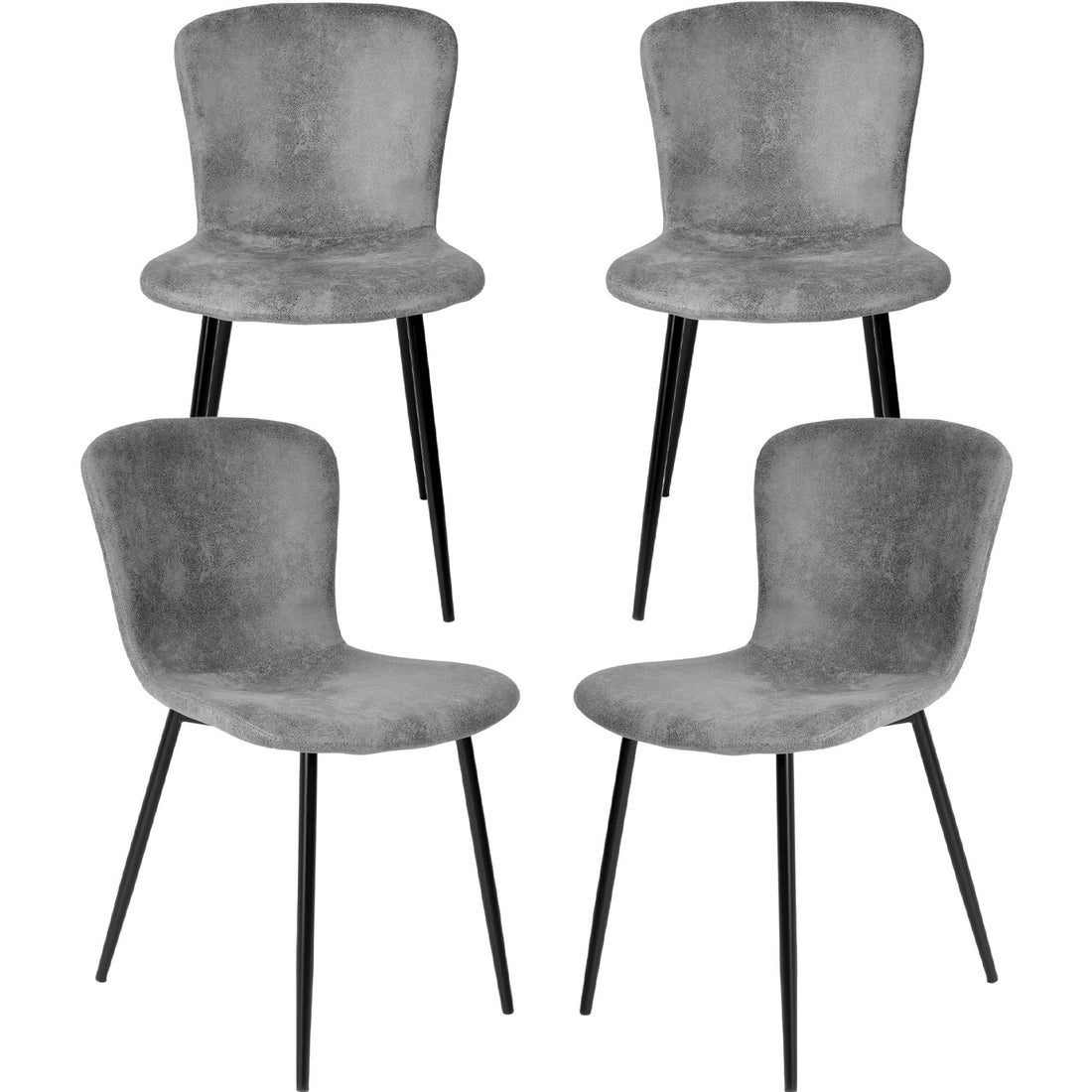 Set 4 Sillas Juego Comedor Cocina Suede Gamuza Gris Color De La Estructura De La Silla Negro