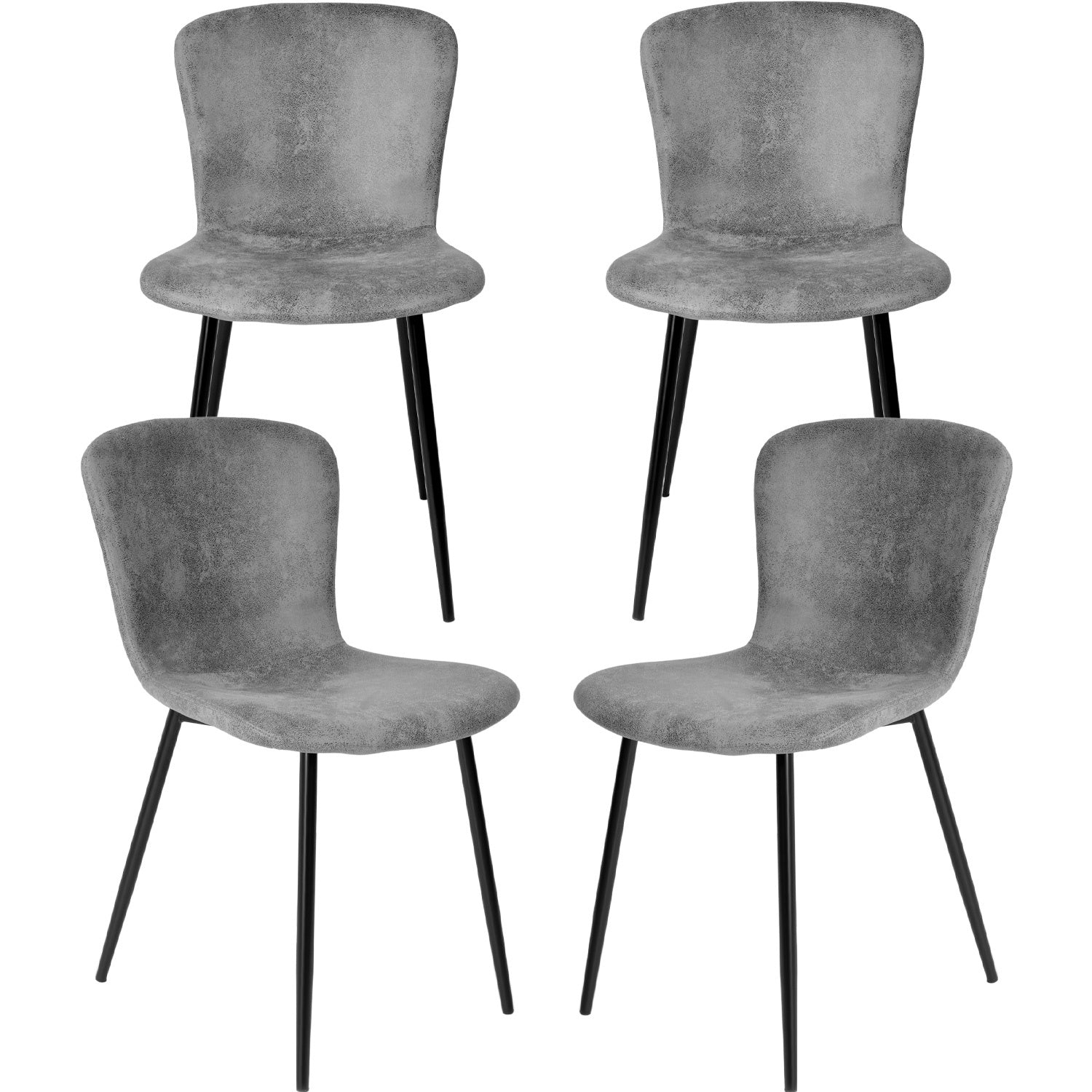 Set 4 Sillas Juego Comedor Cocina Suede Gamuza Gris Color De La Estructura De La Silla Negro