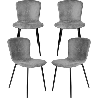 Set 4 Sillas Juego Comedor Cocina Suede Gamuza Gris Color De La Estructura De La Silla Negro