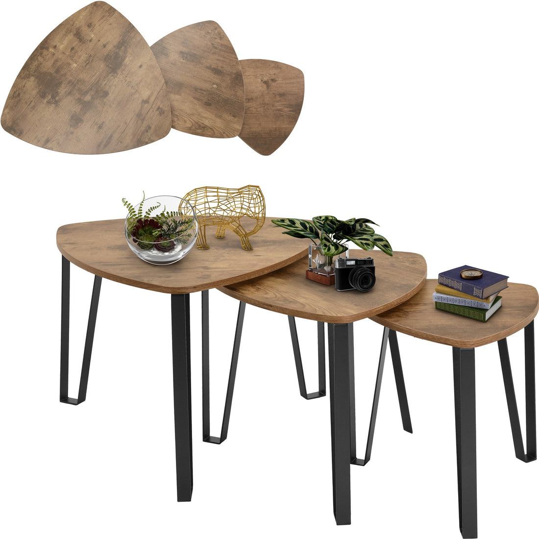 Set Mesa Triangular 3 Industrial Centro Laterales Madera