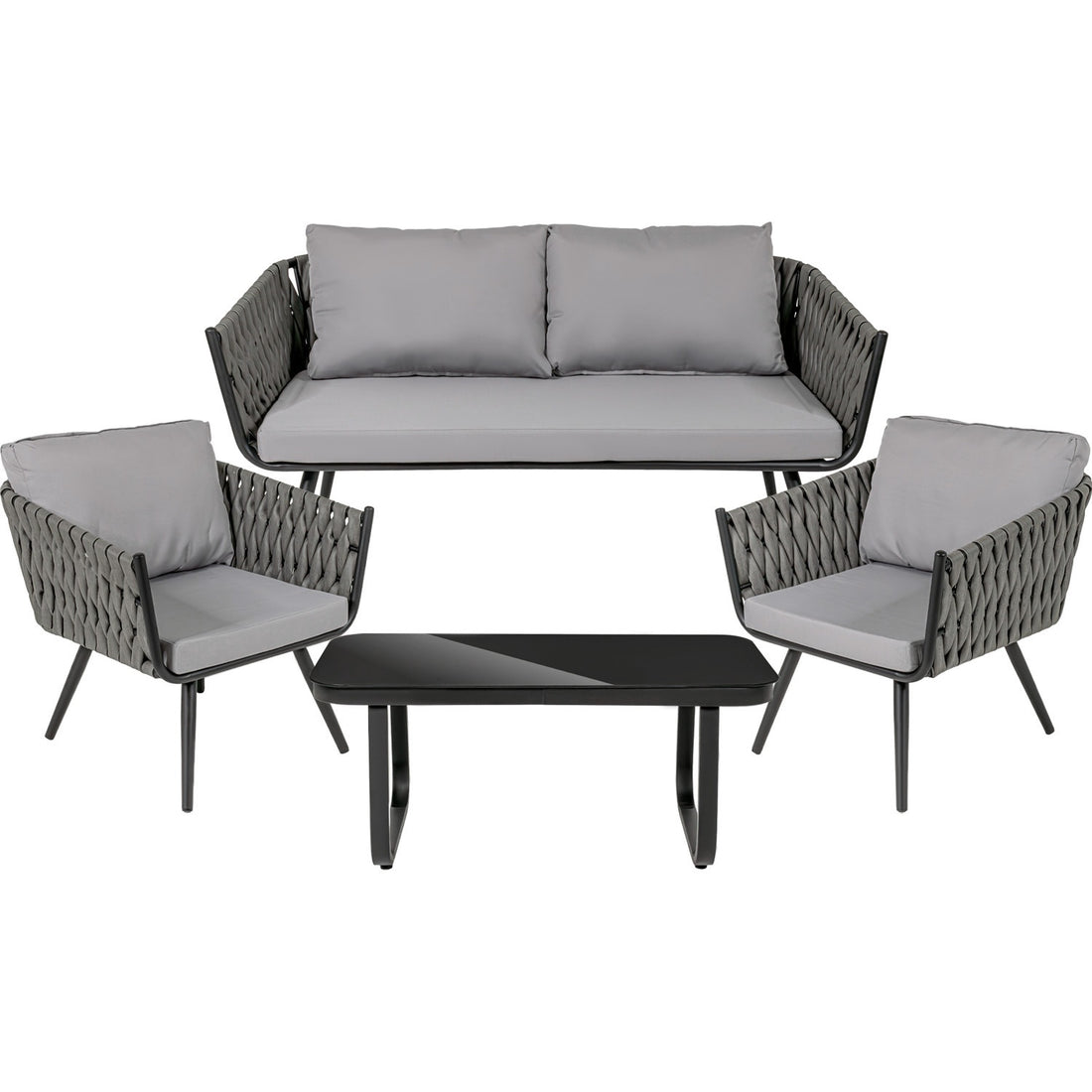Sala Exterior Tejida Rattan Jardin Patio Terraza 4 Pz Gris