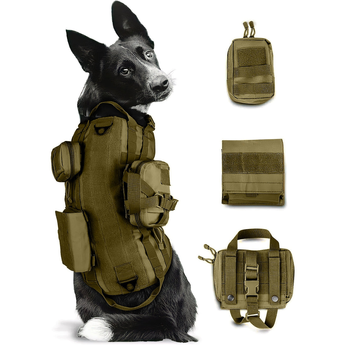 Pechera Chaleco Tactico Militar Perro Talla Mediana Bolsas Cafe