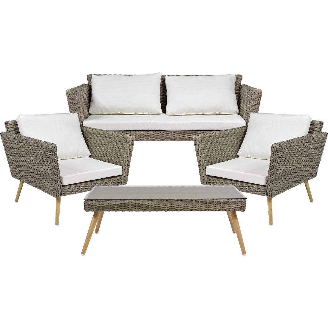 Sala Exterior 4pzs Tipo Rattan Patio Terraza Jardin Beige