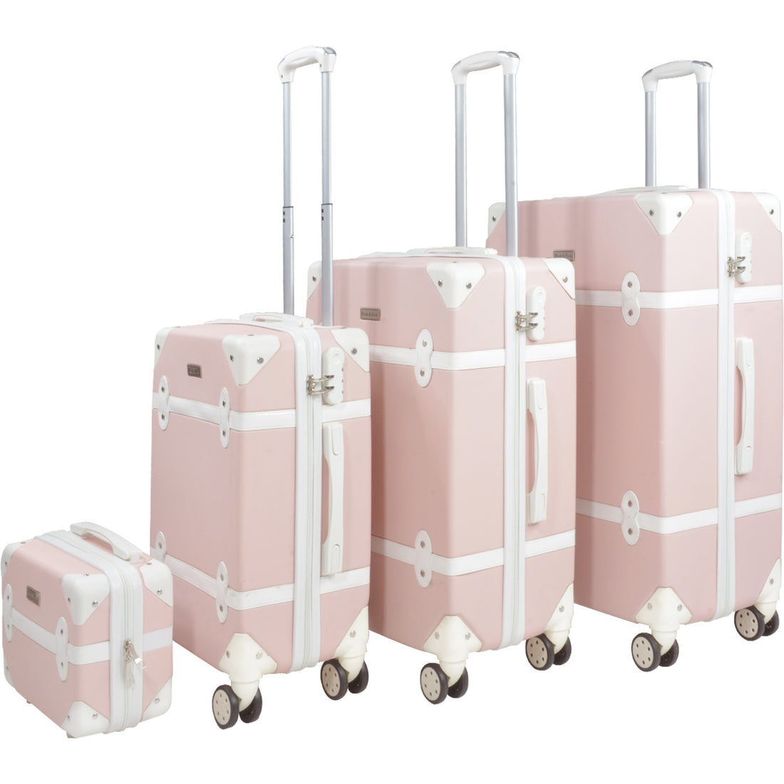 Set 4 Maletas Vintage Rosa Retro Tipo Baul Ruedas Reforzadas