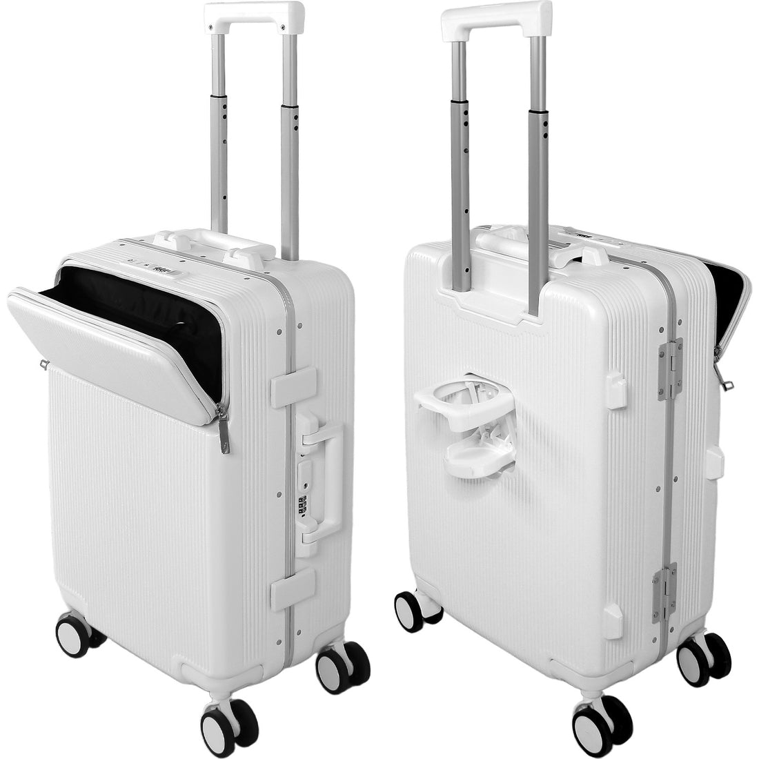 Maleta Cabina Porta Vasos 4 Ruedas Equipaje Doble Seguridad blanca