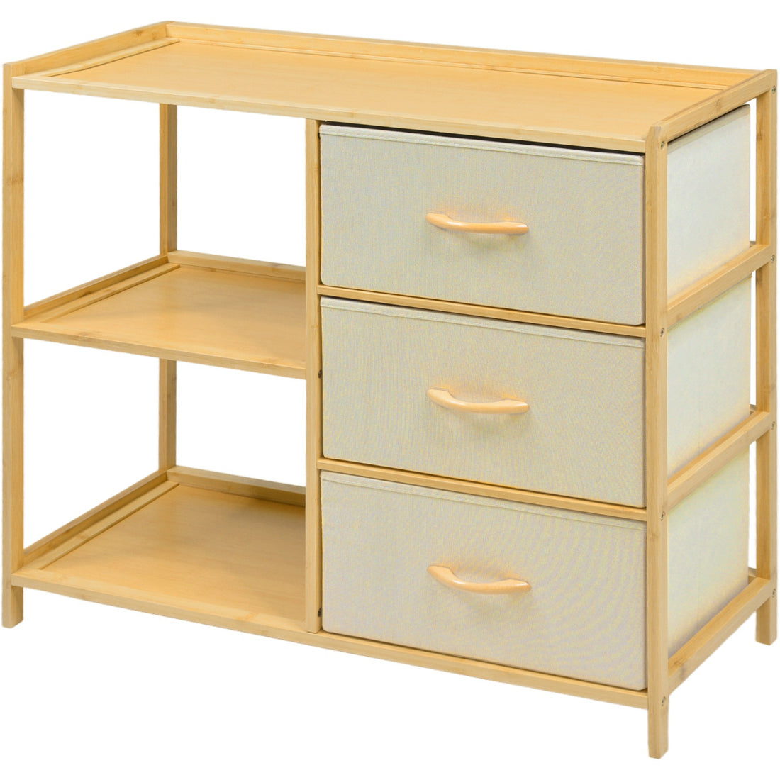 Comoda Cajonera Mueble Bambu Organizador 3 Cajones Estantes