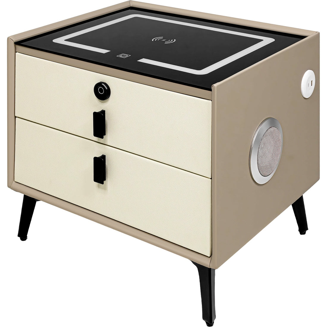 Mesa Buro Huella Inteligente Cargador Inalambrico Led Audio Acabado Mate Color Beige