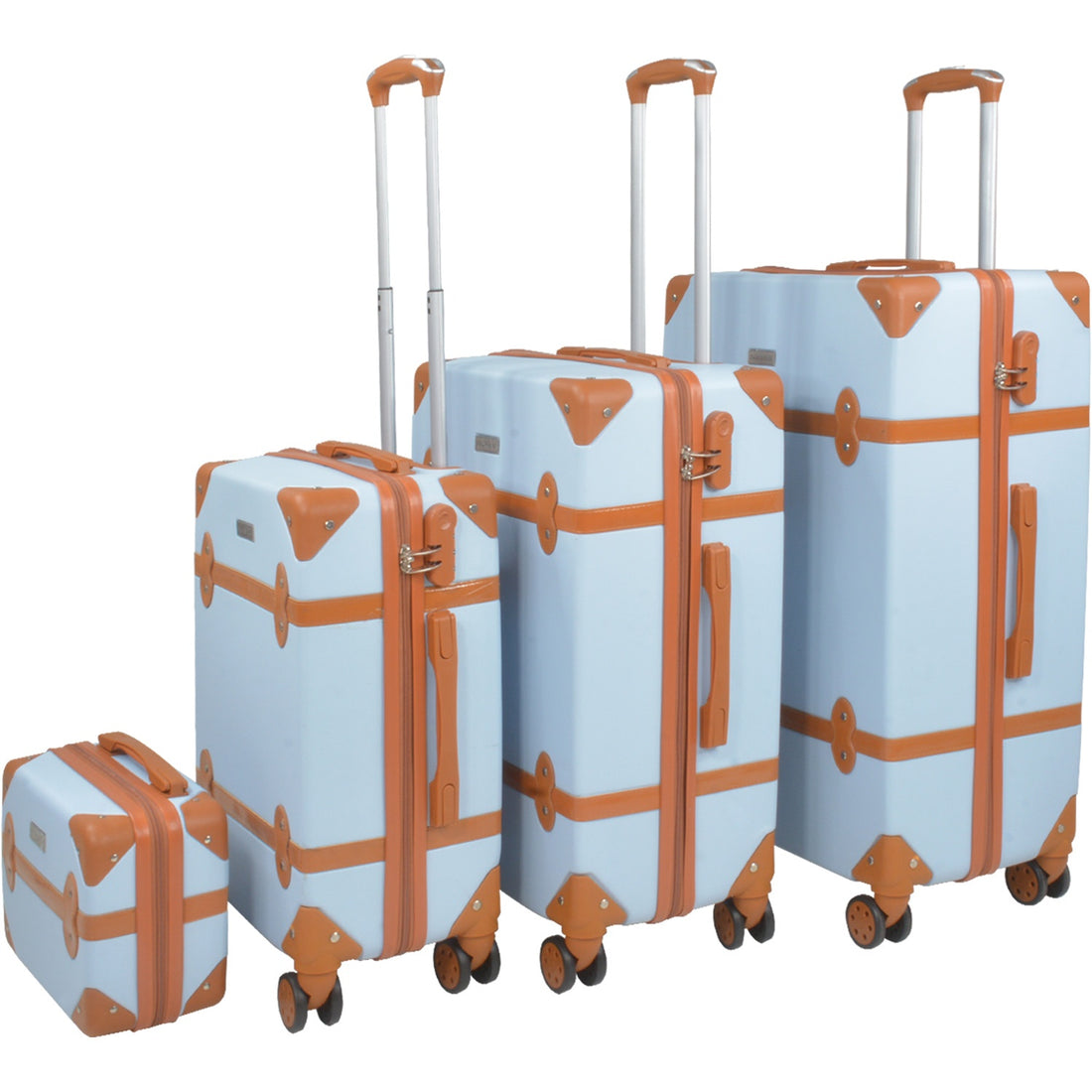 Set 4 Maletas Vintage 4 Ruedas Resistentes Retro Tipo Baul Azul Menta