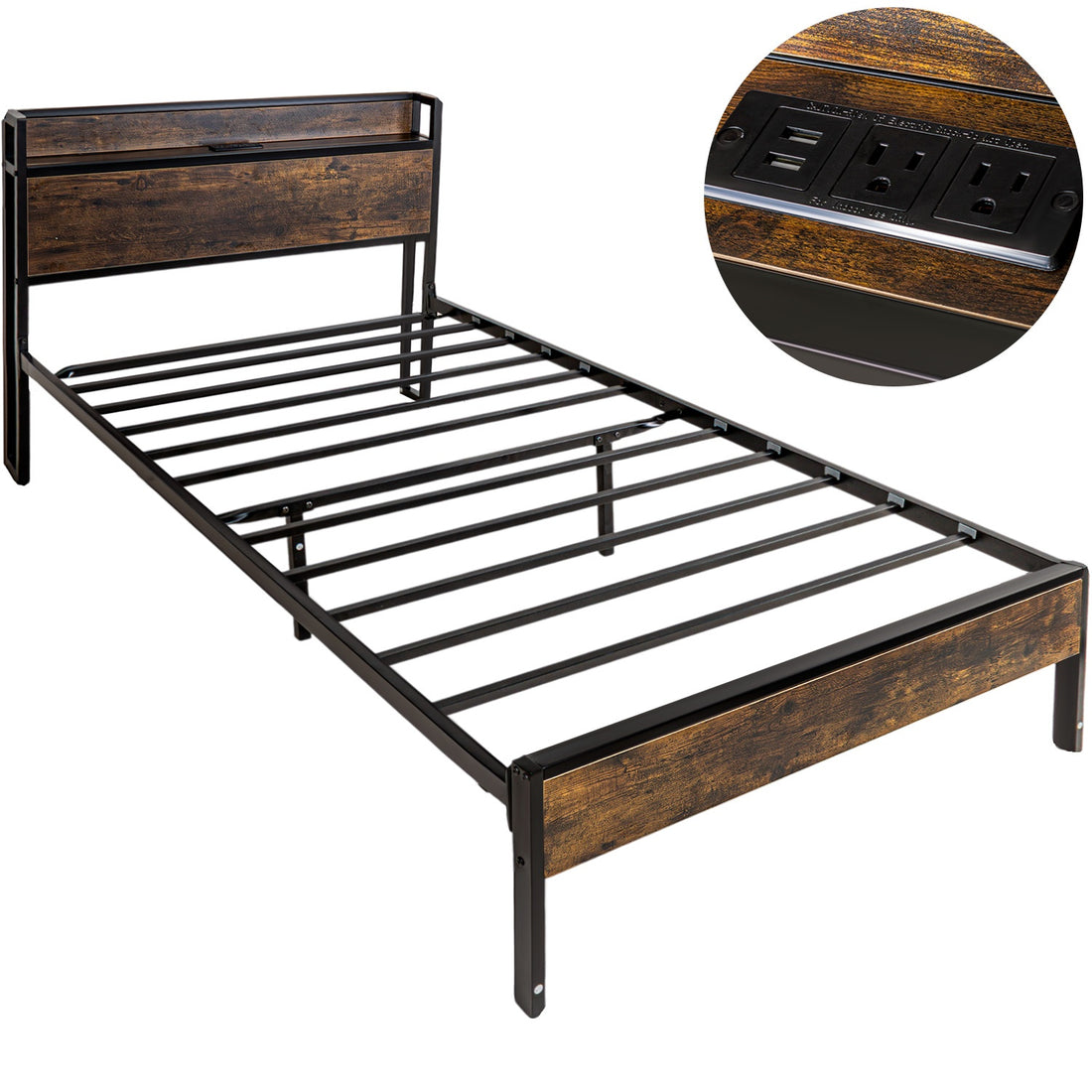 Base Cama Individual Usb Country Tipo Madera Moderna
