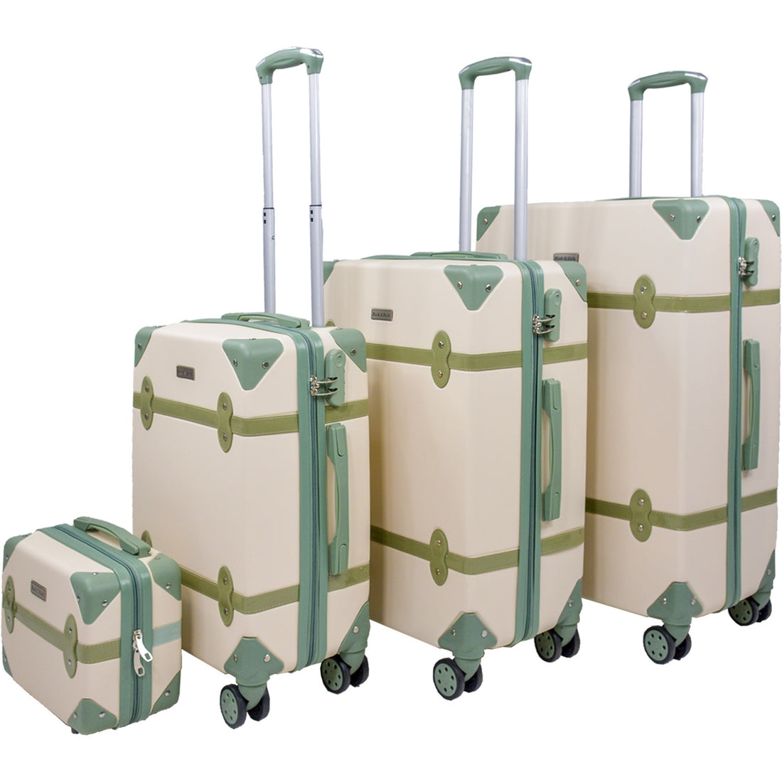 Set 4 Maletas Vintage Verde Resistentes Retro Tipo Baul