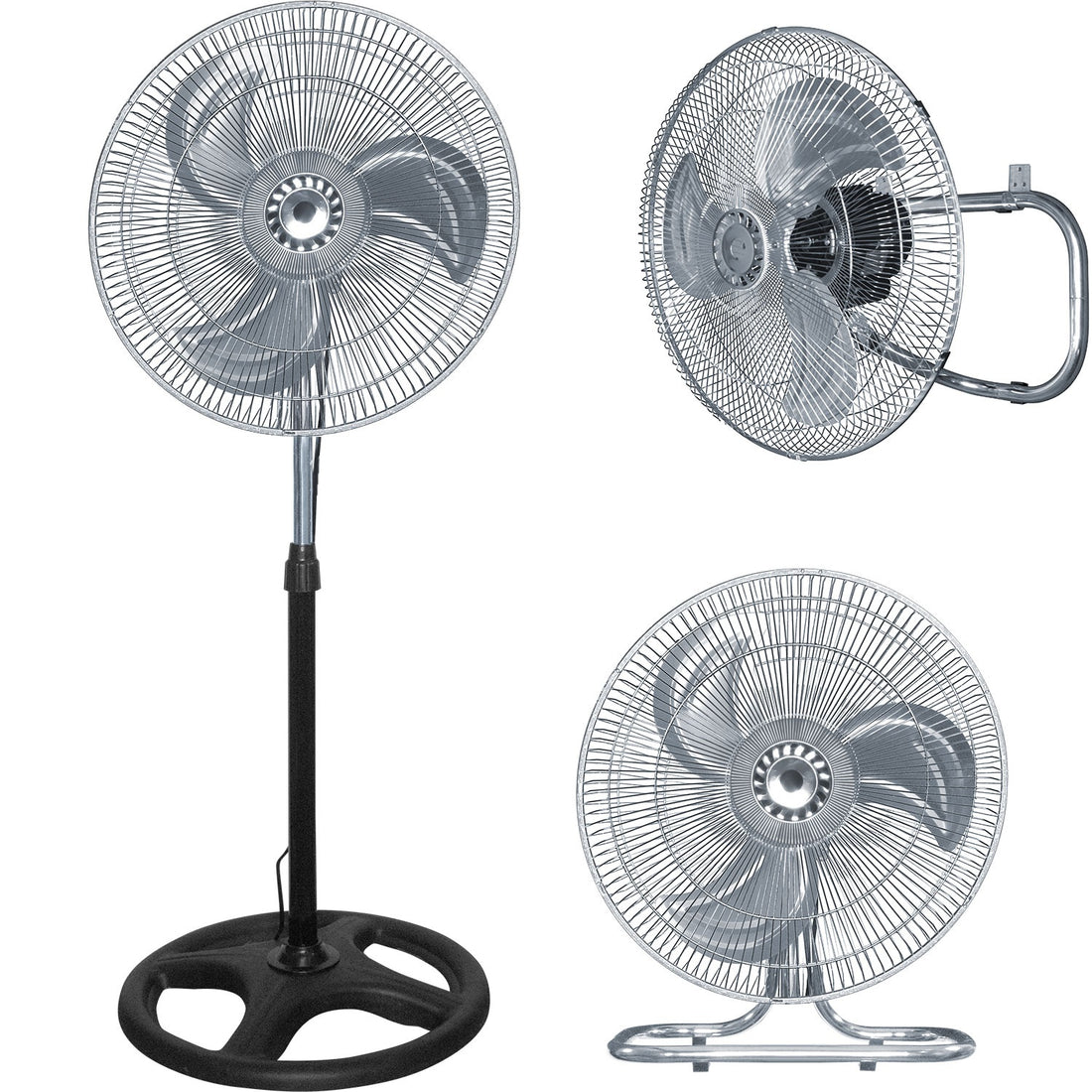 Ventilador 3 En 1 Negro Con 3 Aspas Color Plateado, 18 De Diámetro
