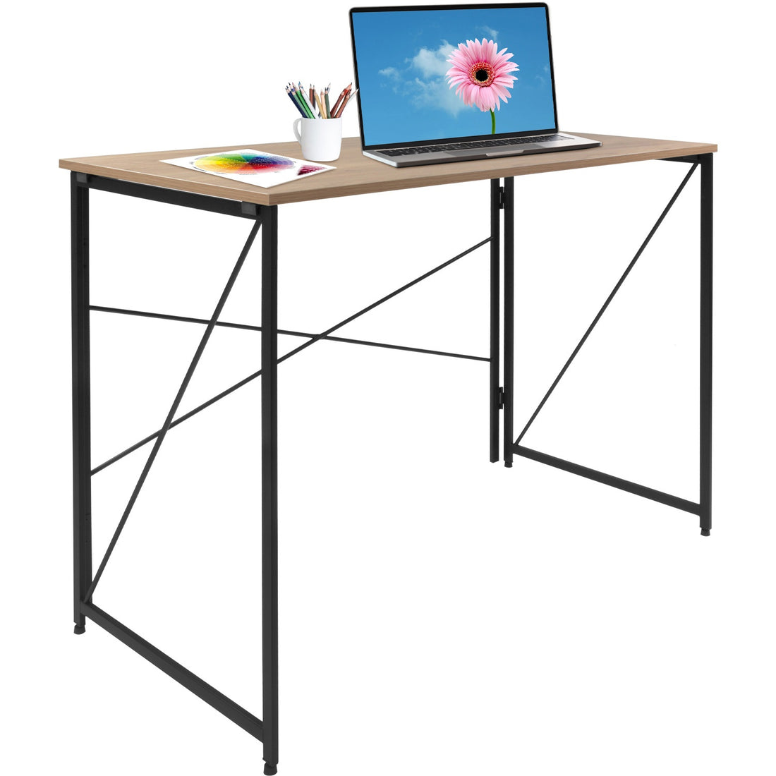 Mesa Plegable Auxiliar Escritorio Industrial Minimalista Café Claro