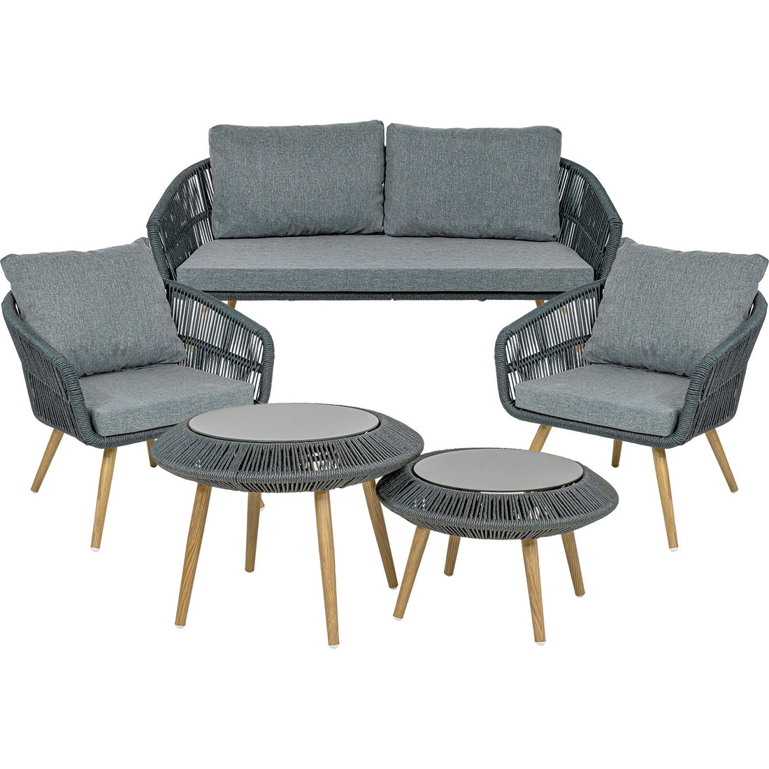 Sala Exterior Tejida Terraza Jardin 5 Pz Negro Mesa Doble