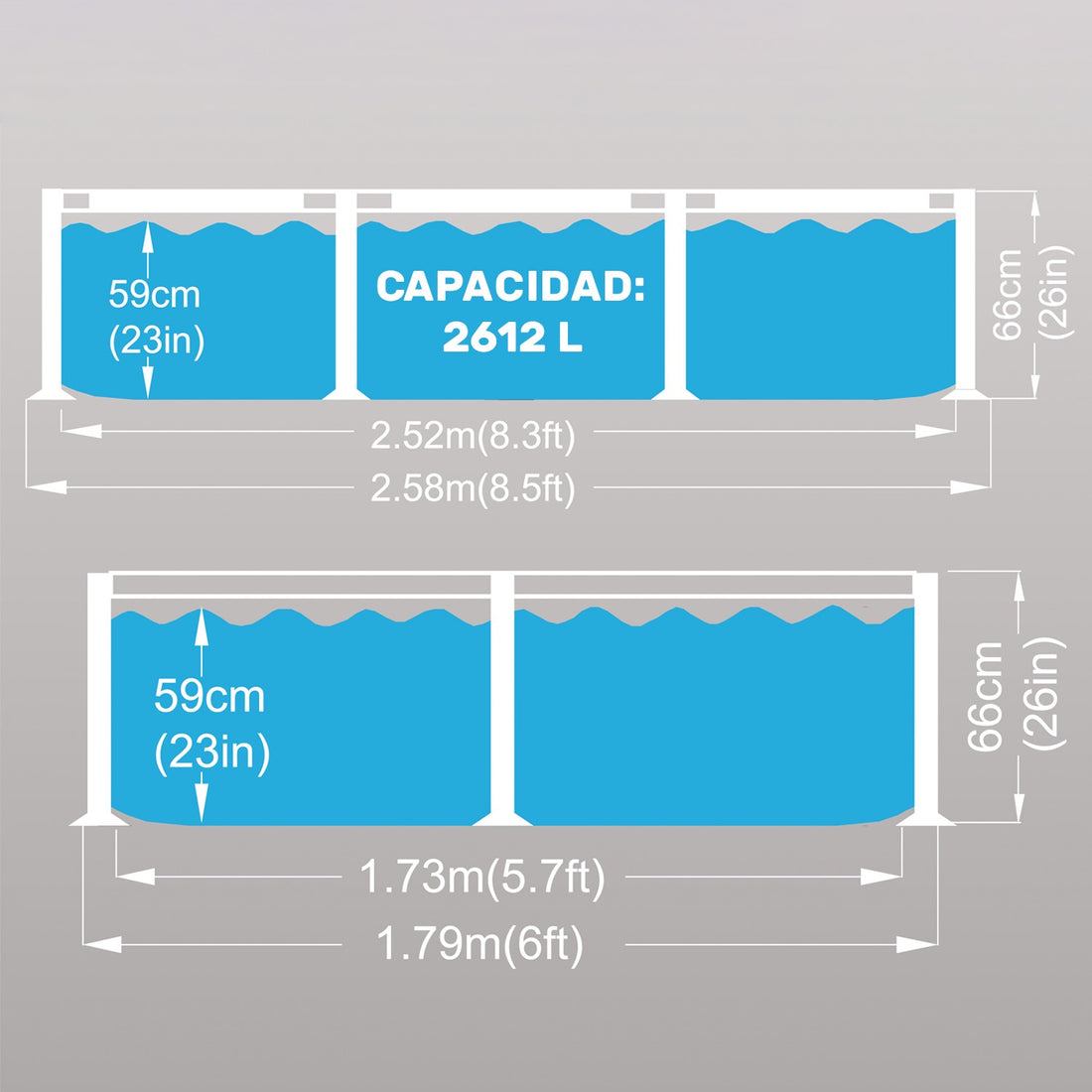Alberca Estructural Rectangular 2612 Lt 259 X 182 X 66 Cm