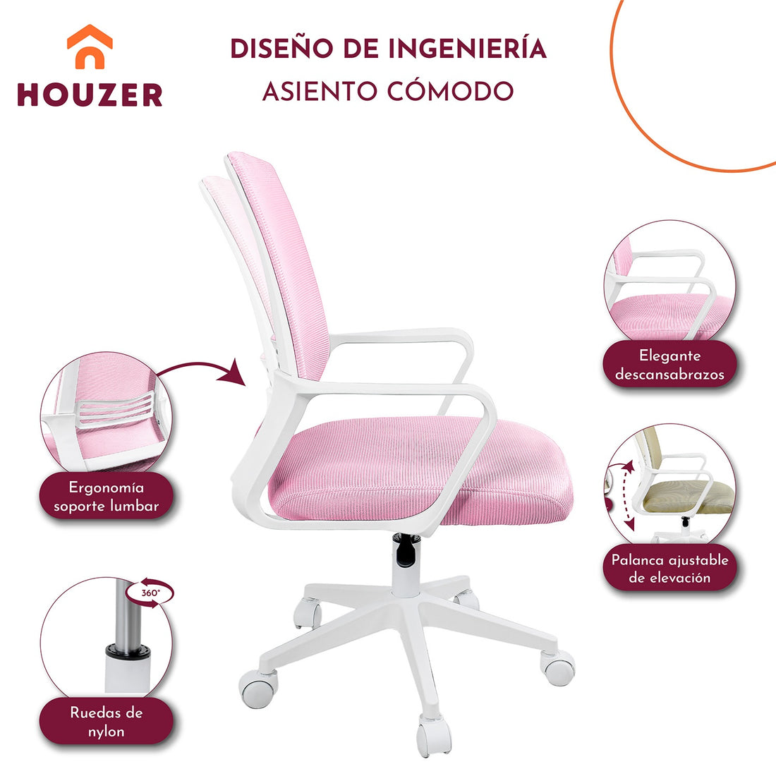 Silla Oficina Ajustable Ergonomica Escritorio Giratoria Rosa