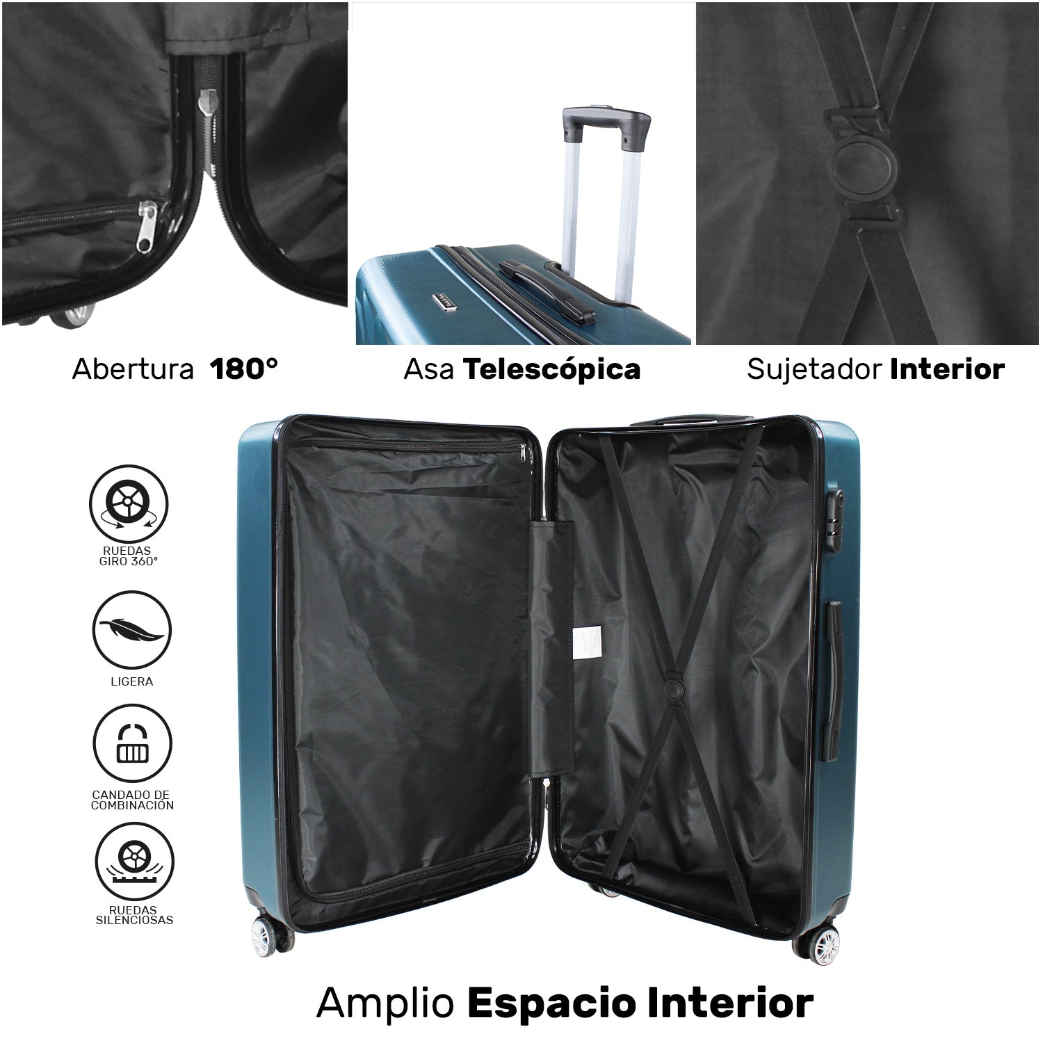 Set Juego 3 Maletas Rigidas Equipaje Viaje 4 Ruedas 360 Azul