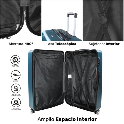 Set Juego 3 Maletas Rigidas Equipaje Viaje 4 Ruedas 360 Azul