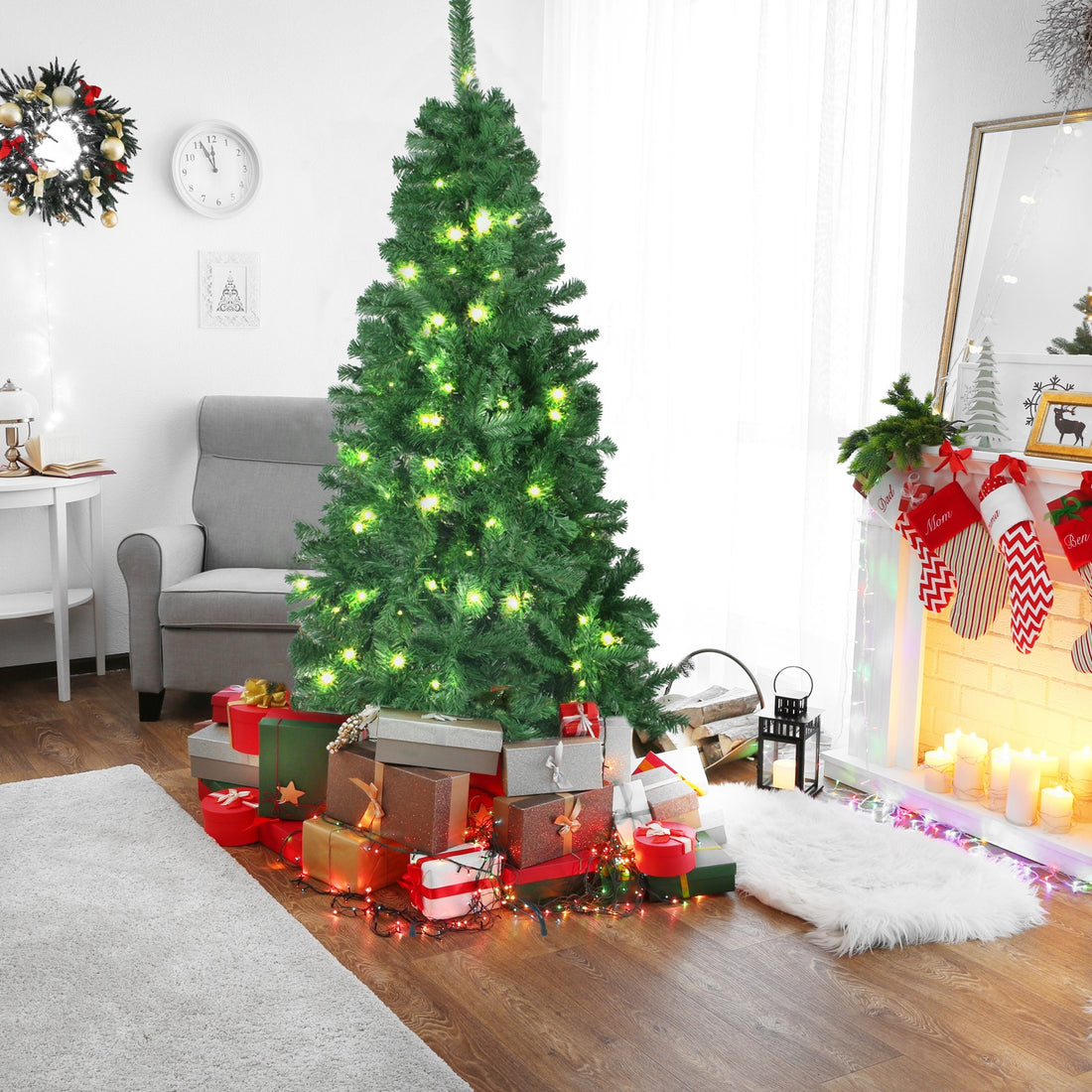 Arbol Navidad Verde 190 Cm Frondoso Luces Led 736 Ramas