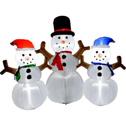 Inflable Navidad 3 Muñecos Nieve 2.30m Exterior Luz Led
