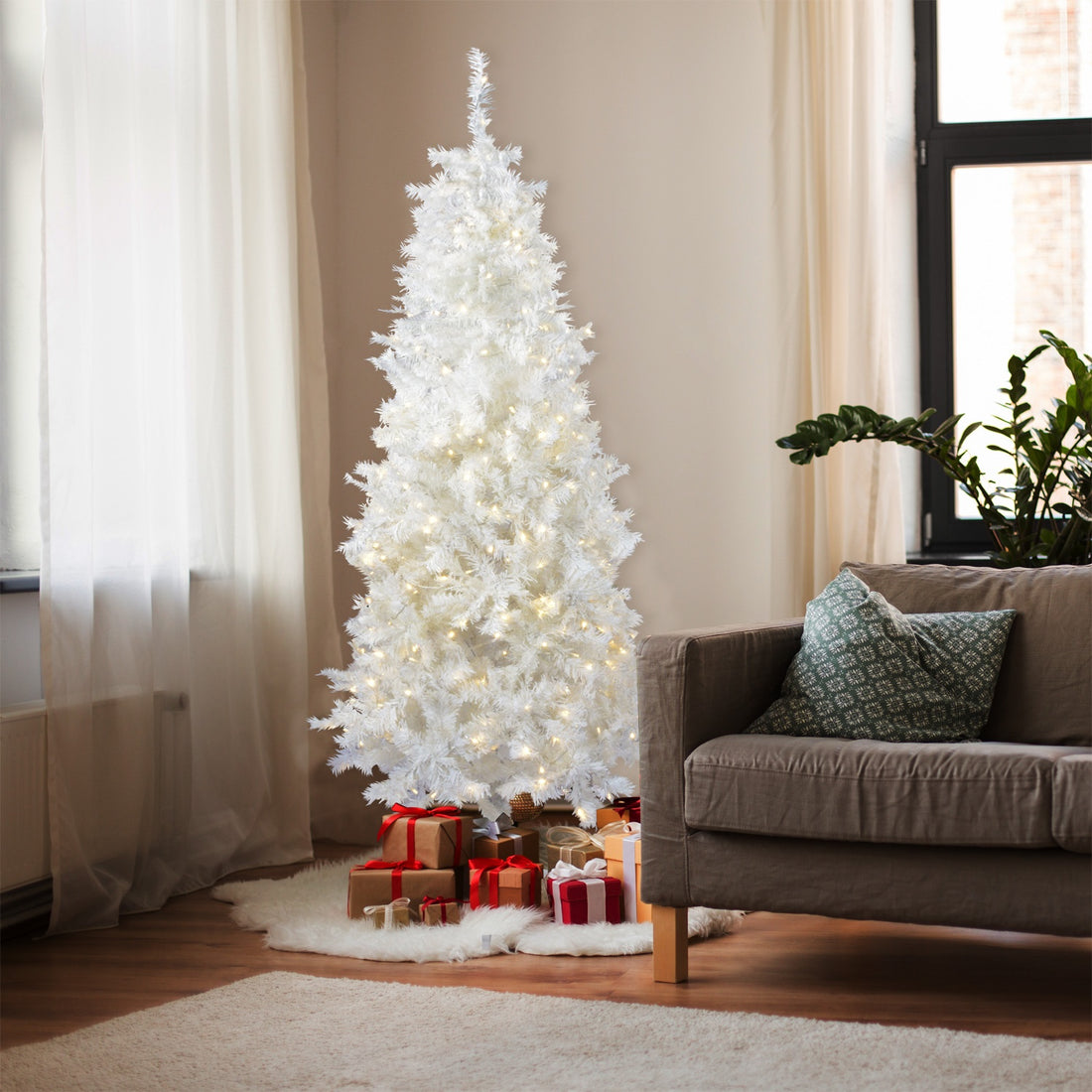 Arbol Navidad Blanco 2.0 Mts Luces Led 600 Ramas Frondoso