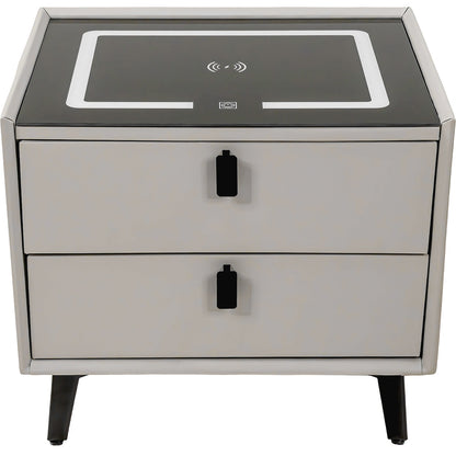 Mesa Noche Buro Gris Inteligente Cargador Inalambrico Luz Led Usb